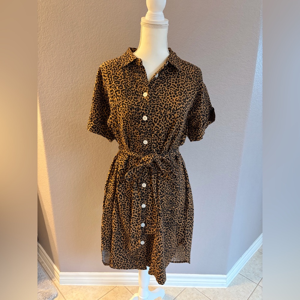 J. Crew Leopard Print Short Sleeve Belted Mini Dress - Brown/Black